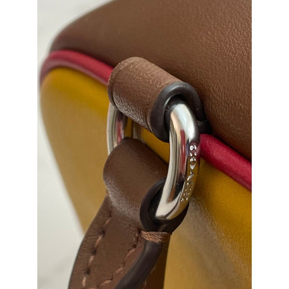 COACH Leather Satchel Crossbody In Colorblock Yellow Gold, Brown, Red NWT - Picture 8 of 13